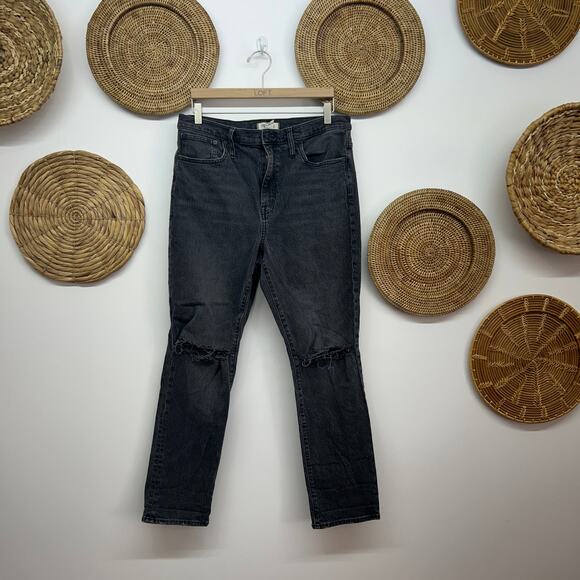 Madewell Denim - Madewell Faded Black Denim Distressed The High Rise Slim Boy Jean 31